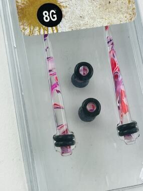 Morbid Metals Pink Marble Black Ear Plug Taper 8G New In Box Unused